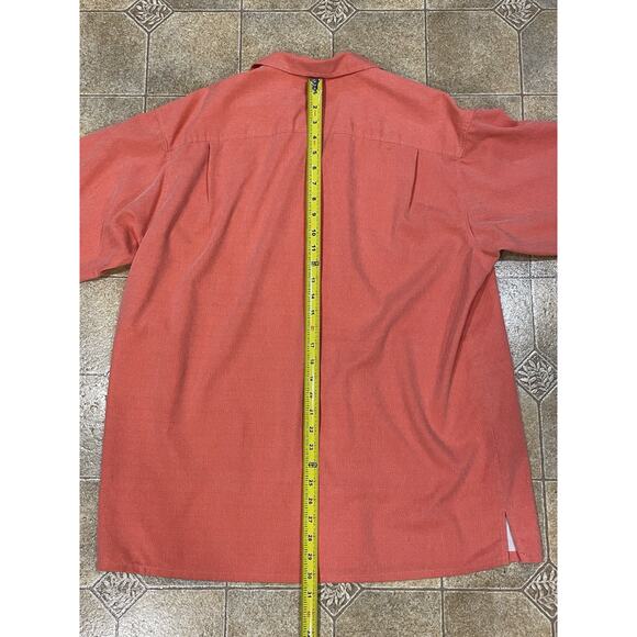 Pronto Uomo Silk Button Up Shirt Men’s Size XL Classic Fit, Salmon, Short Sleeve - Picture 7 of 14